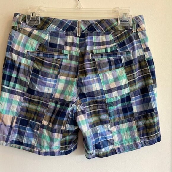 L L BEAN Favorite Fit Blue Purple Madras Patchwork Plaid Shorts 4 - Picture 4 of 15